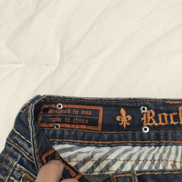Rock Revival Jeans Womens Size 27" Waist Patti Boot Distressed Blue Flap Pockets - Picture 4 of 12